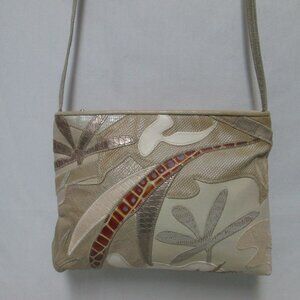 Sharif Leather Snake patchwork embroidered Vintage crossbody bag purse zip top
